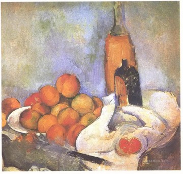  Apple Painting - Still life with bottles and apples Paul Cezanne